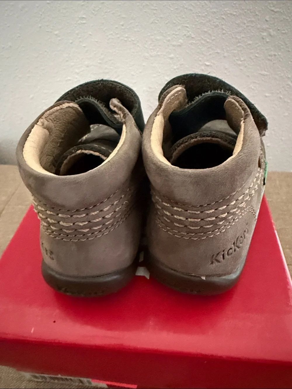 Kickers Bold brown & teal Shoe with velcro strap with Box size 4 baby/toddler